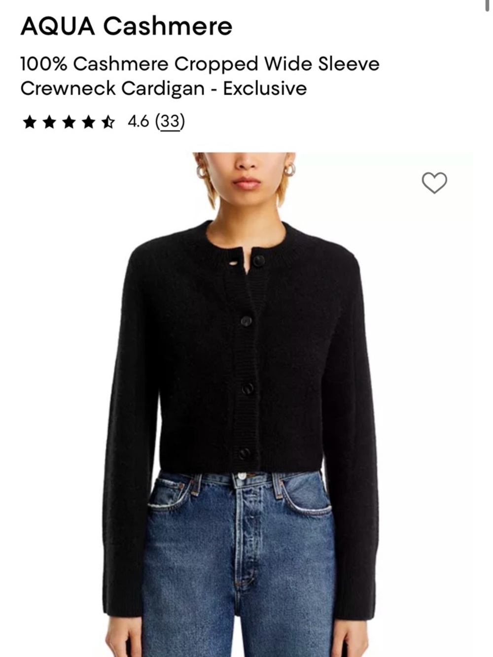 Aqua 100% Cashmere Black Cropped Crewneck Cardigan